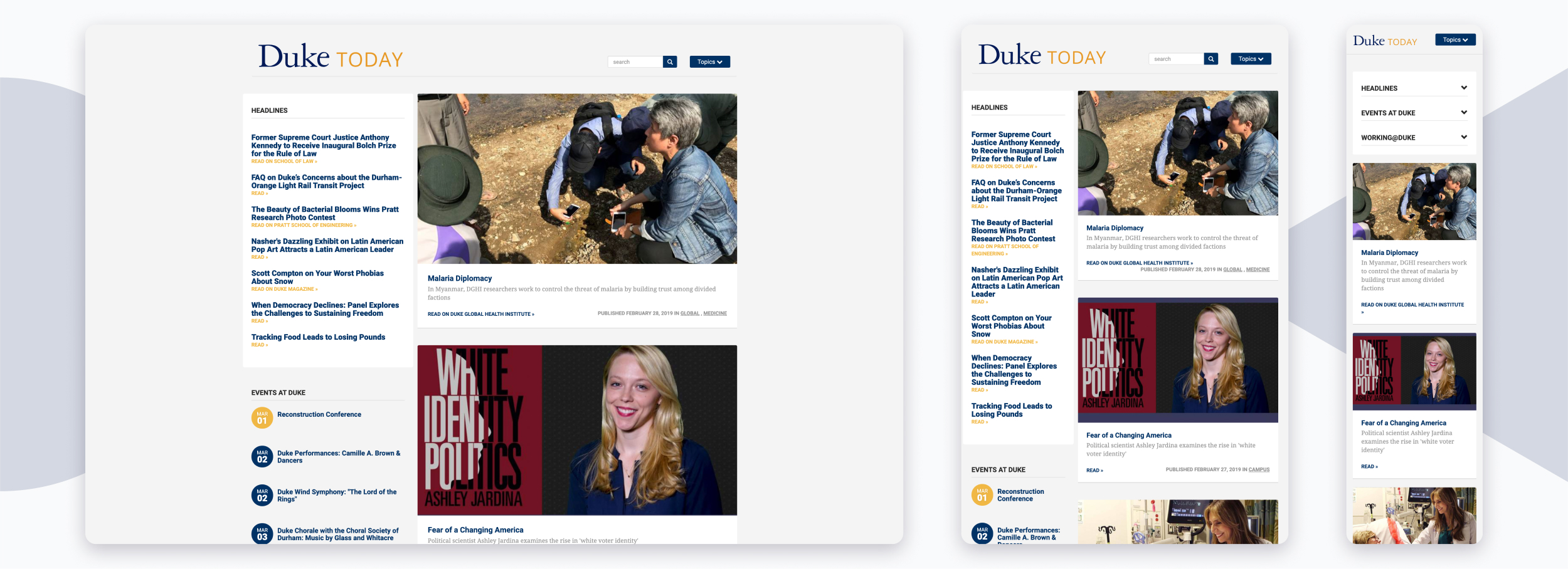 Duke Today website on different screen sizes