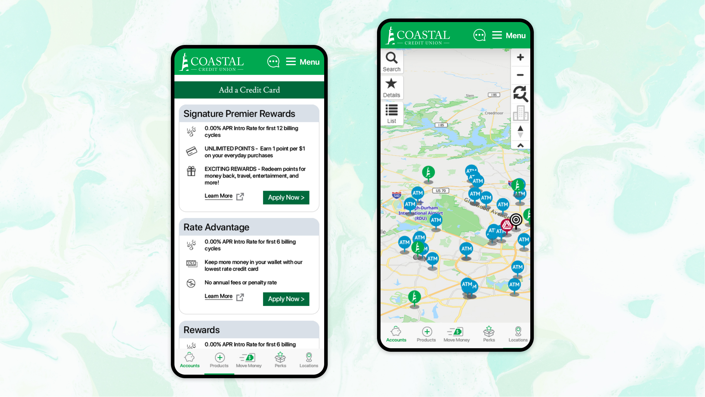 Coastal Credit Union mobile UI screens banner image