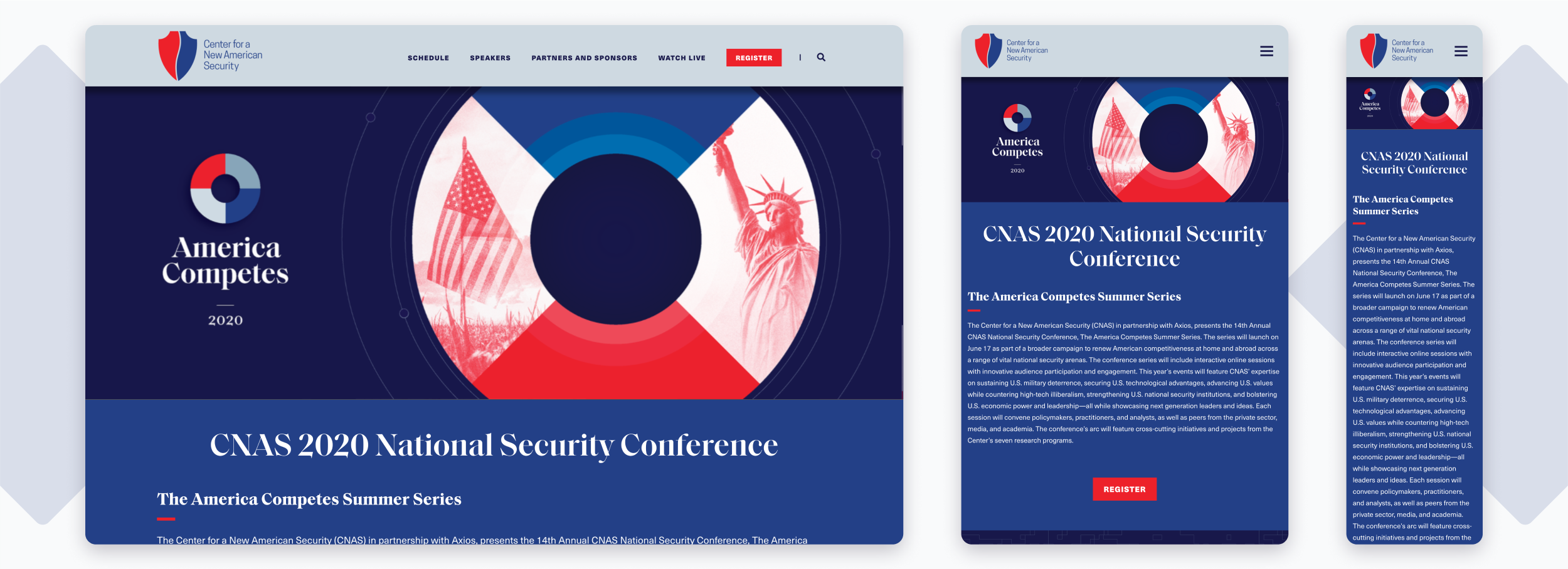 CNAS homepage on different screen sizes - desktop, tablet, and mobile