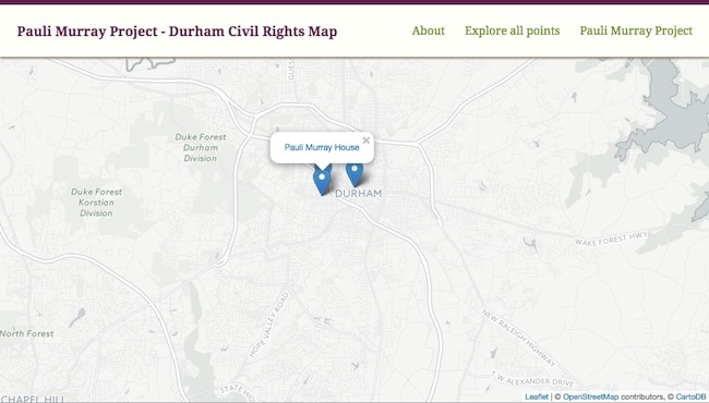 Screenshot of the map with a popup open