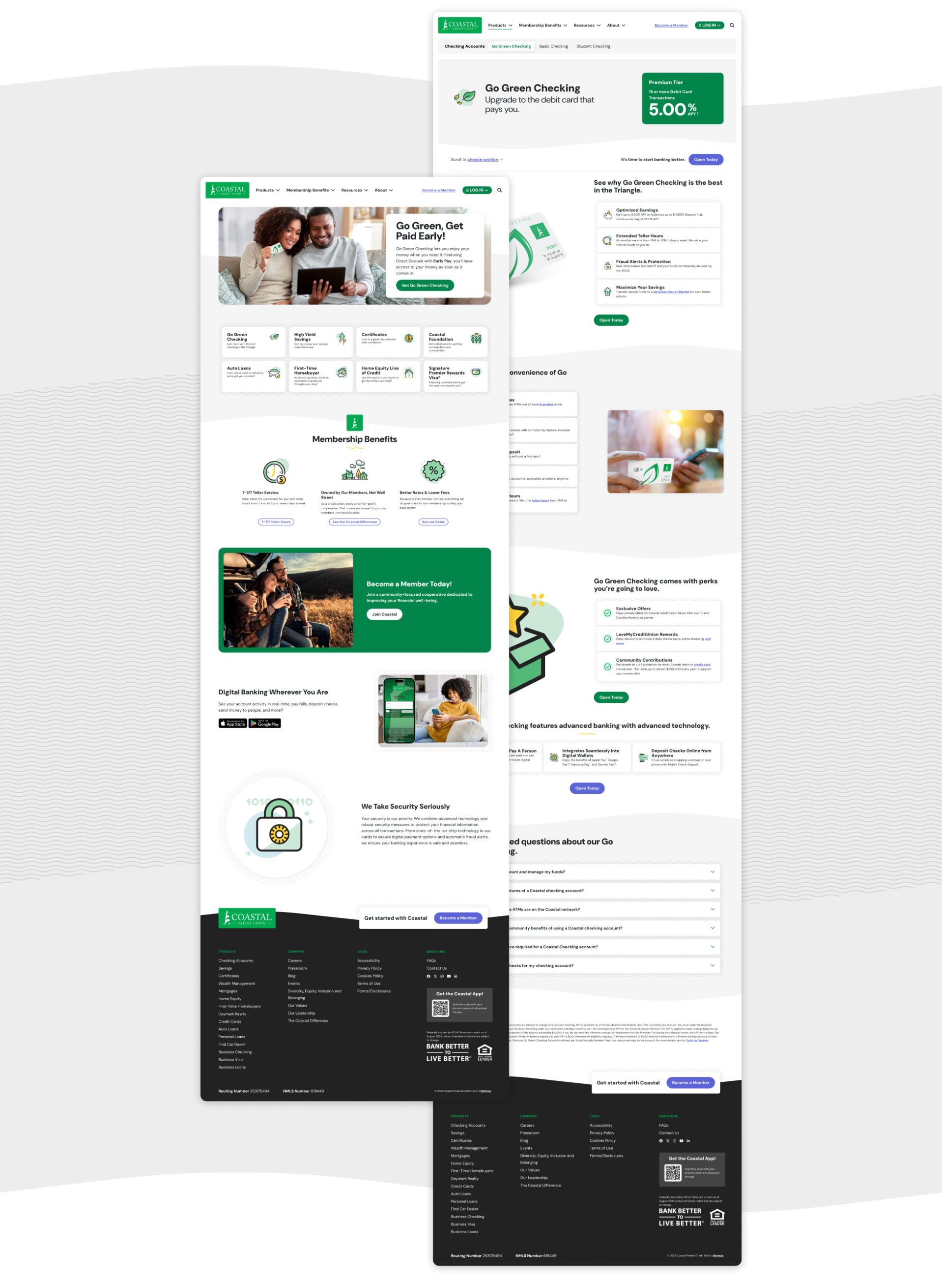 Screenshots from coastal24.com showing the redesigned pages.