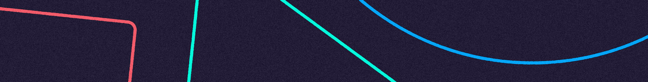 A blue field with pieces of multicolored shapes floating within.