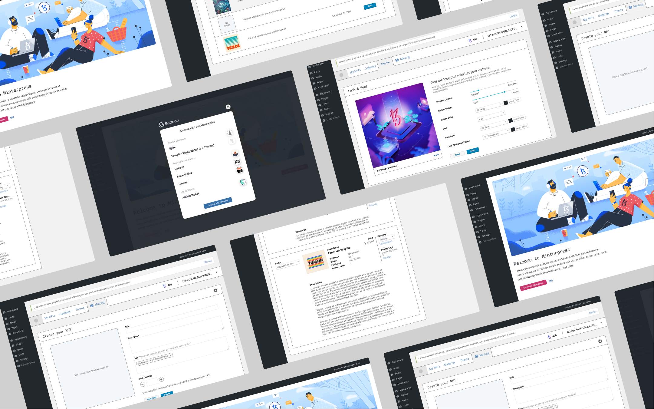Showcasing all the screens for the Minterpress plugin