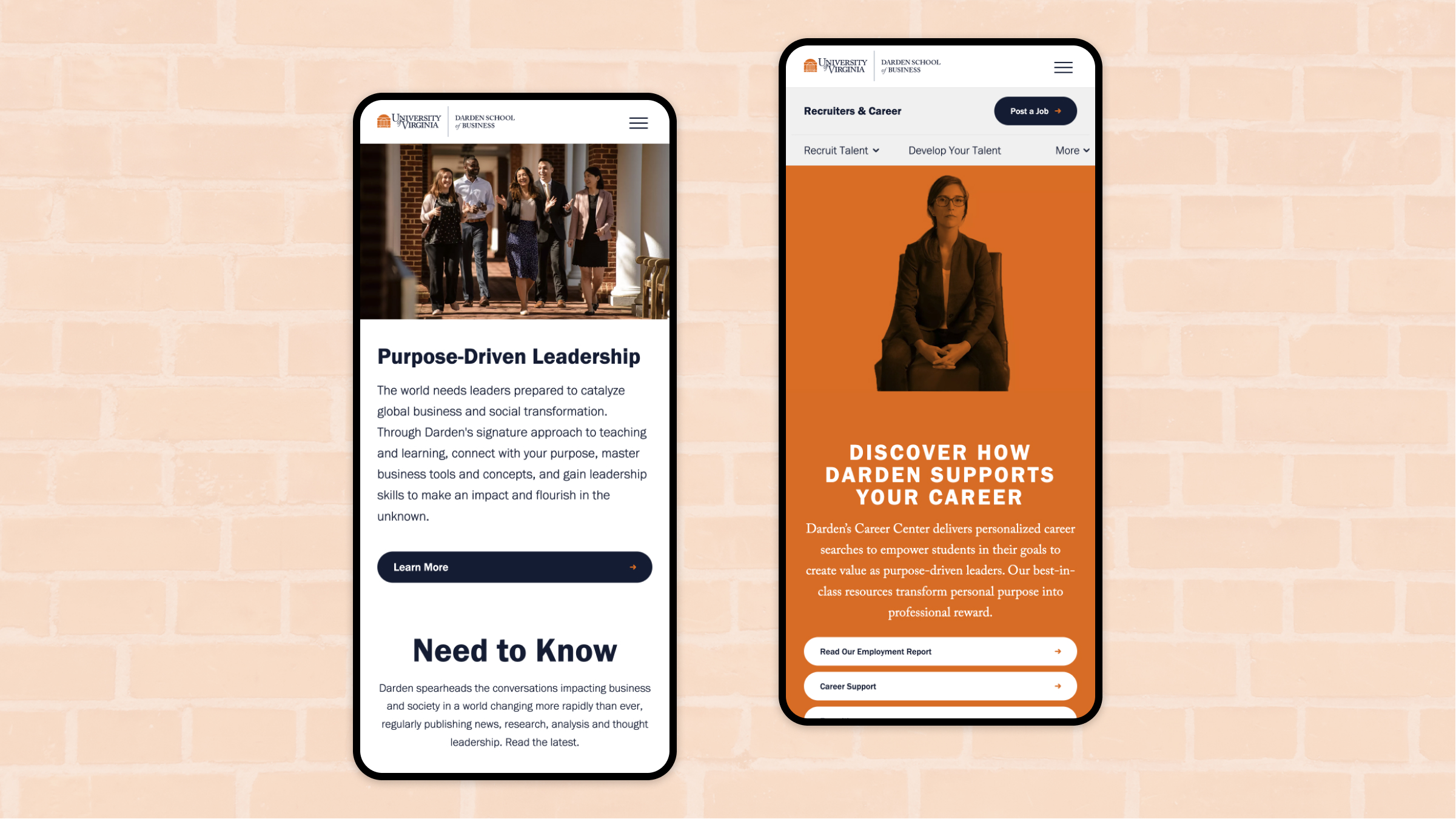 UVA Darden homepage on mobile screens