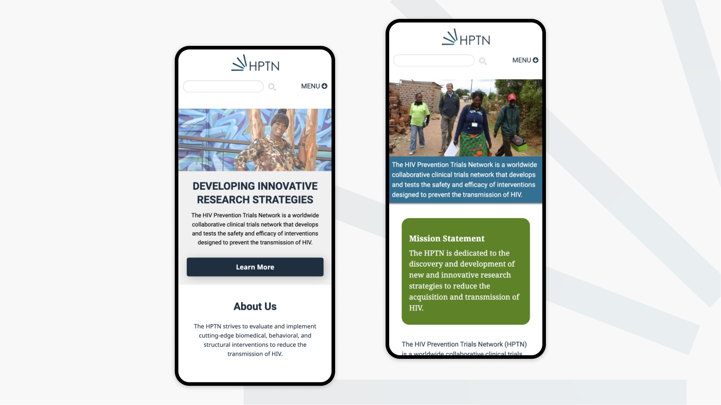 HPTN homepage on mobile screens