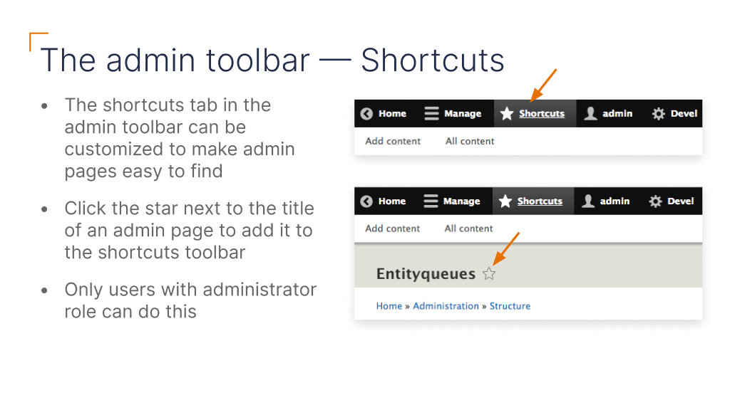 Drupal CMS admin training slide