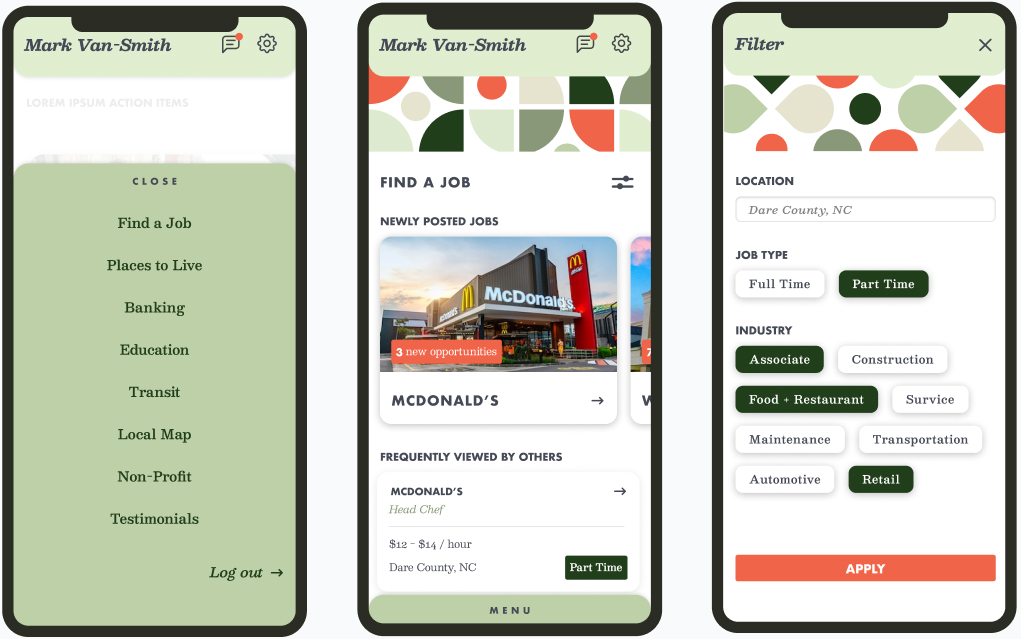 United Re-entry application user screens