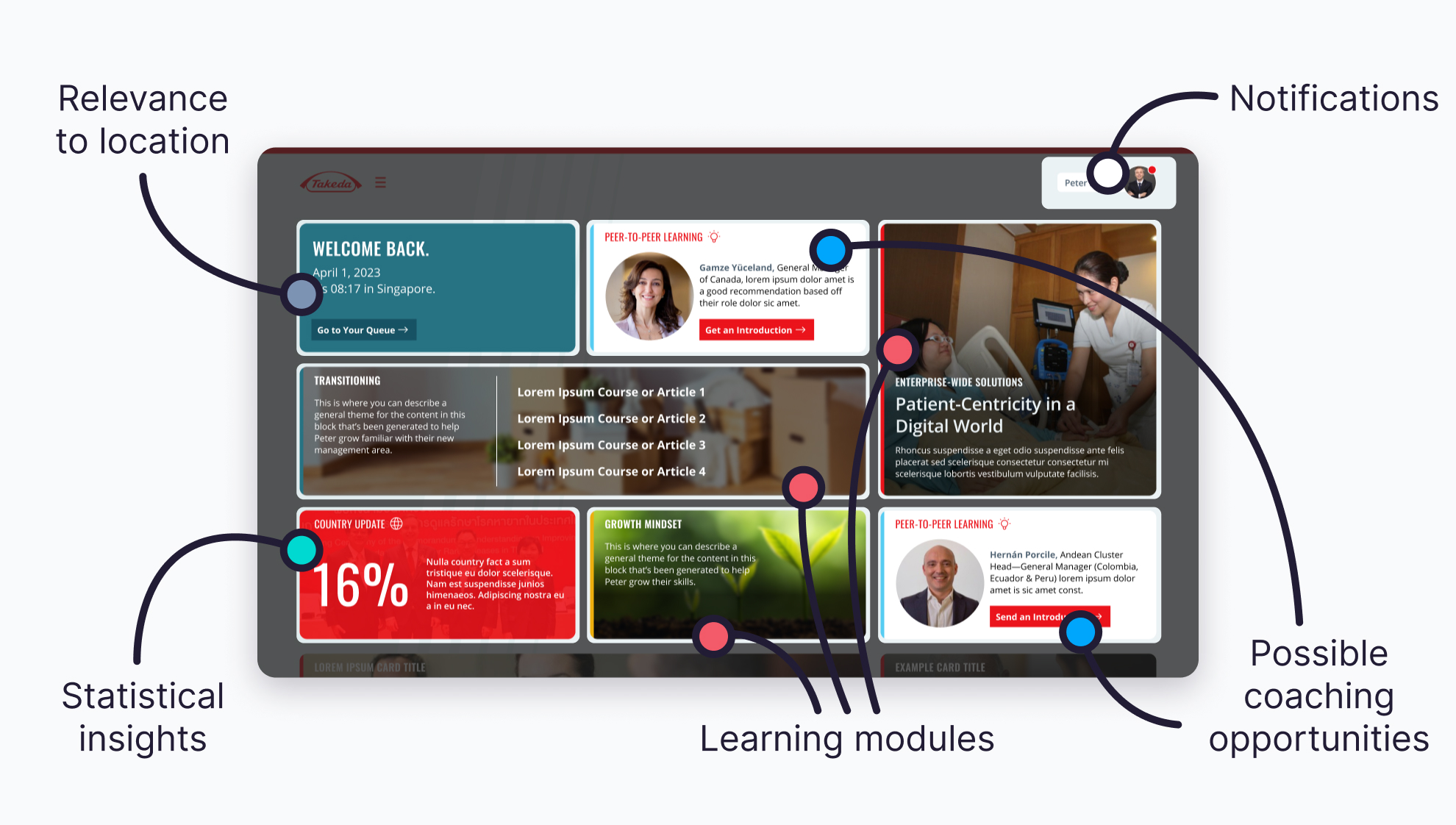 Takeda interface with marks to indicate where things are located