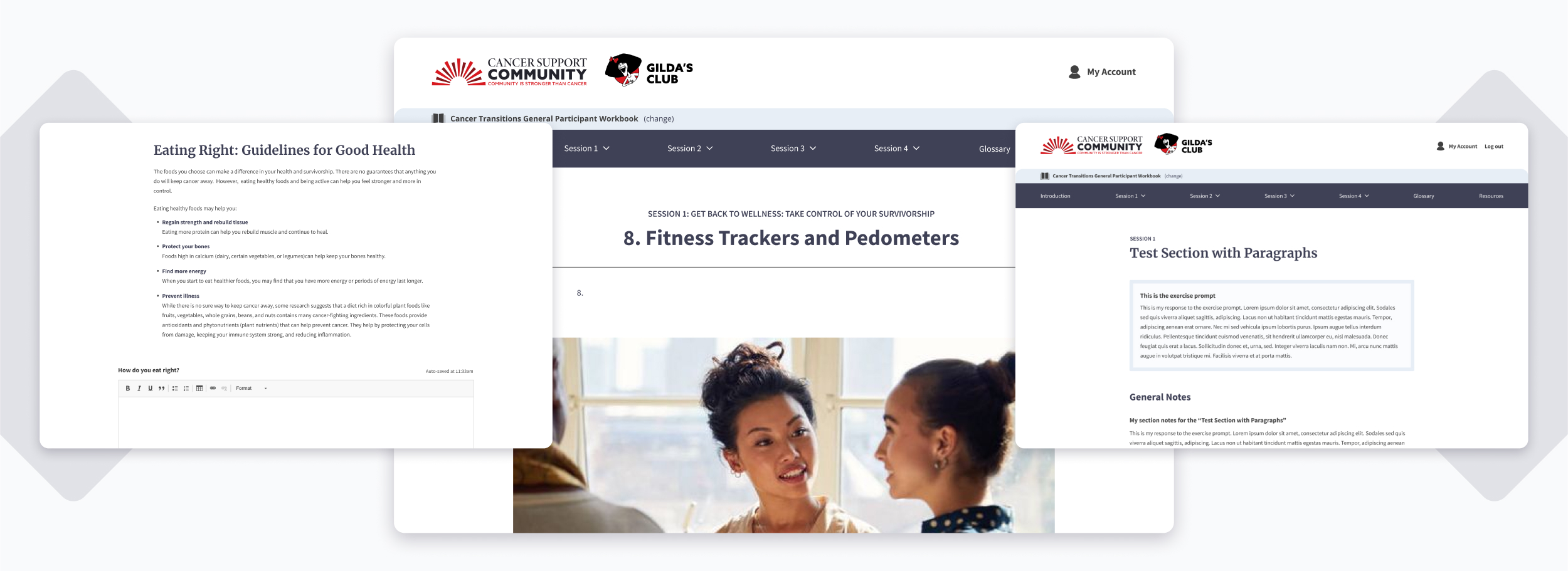 Cancer Support Community portal screens