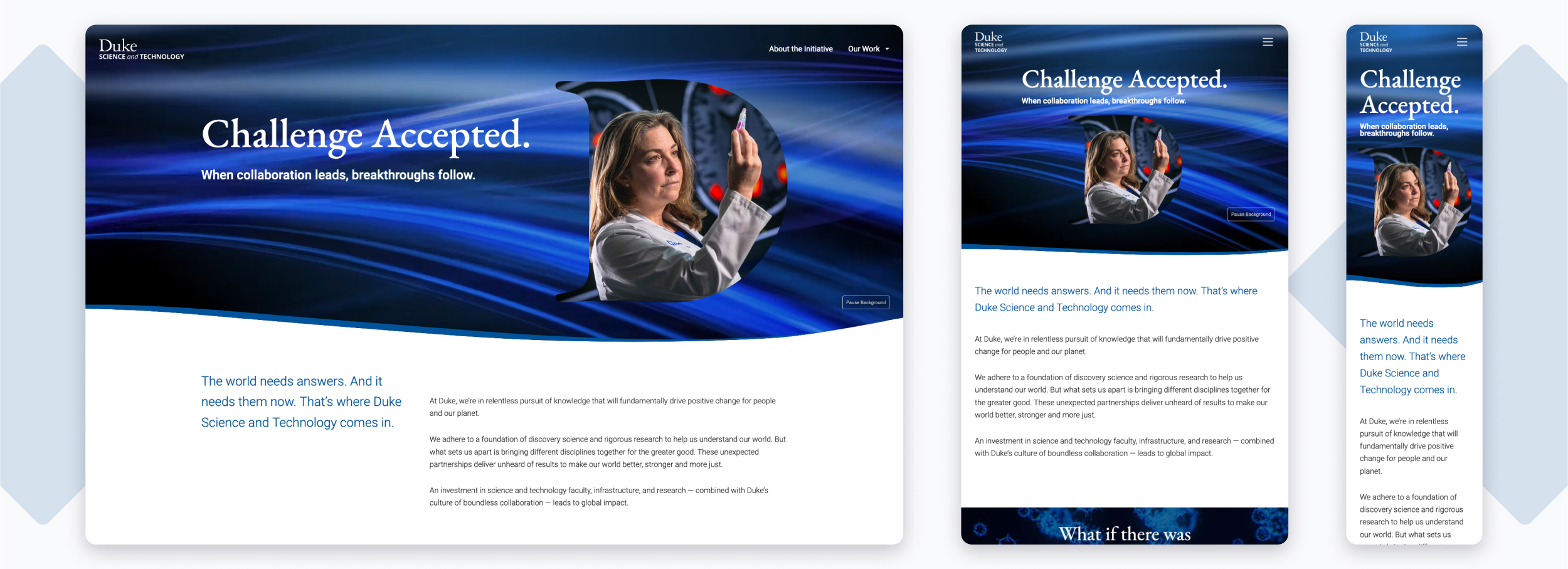 Duke Science & Technology homepage on different screen sizes