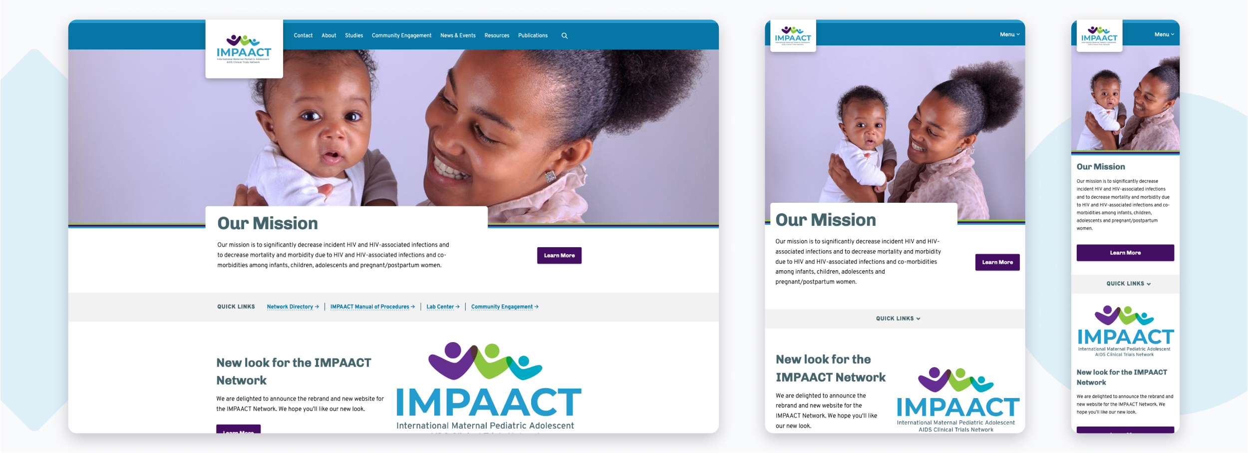 IMPAACT homepage on different screen sizes