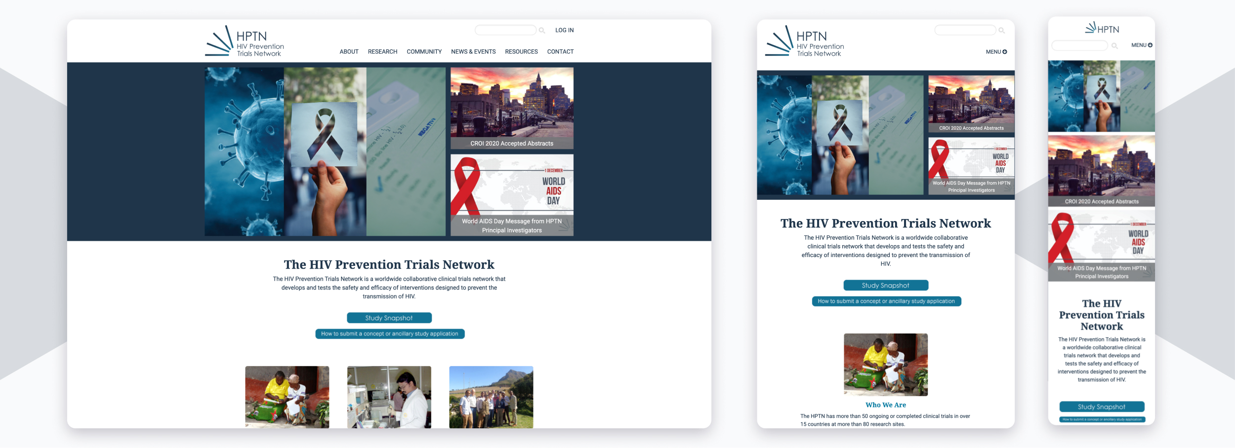 HPTN website on various screen sizes
