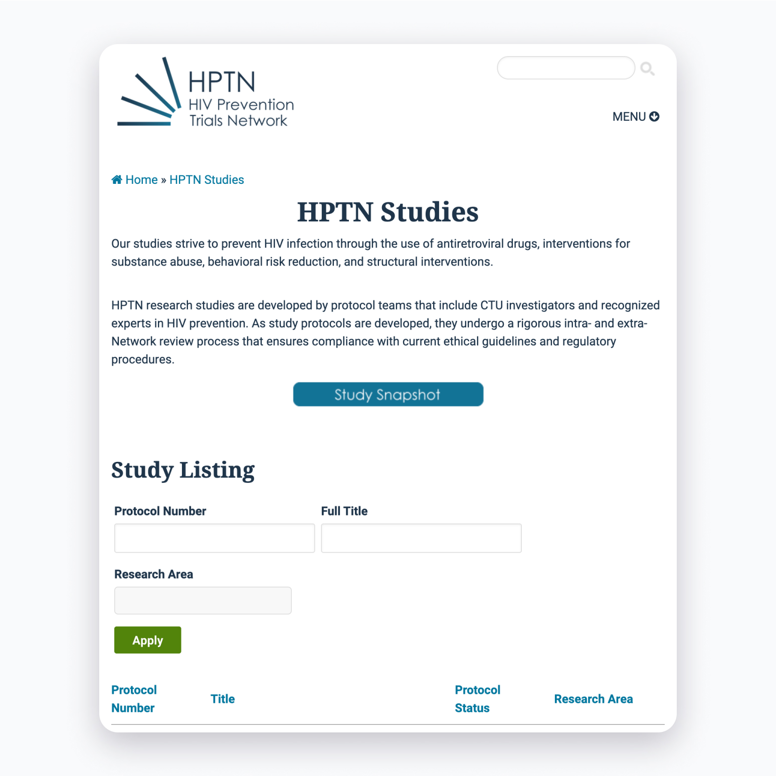 HPTN studies screen