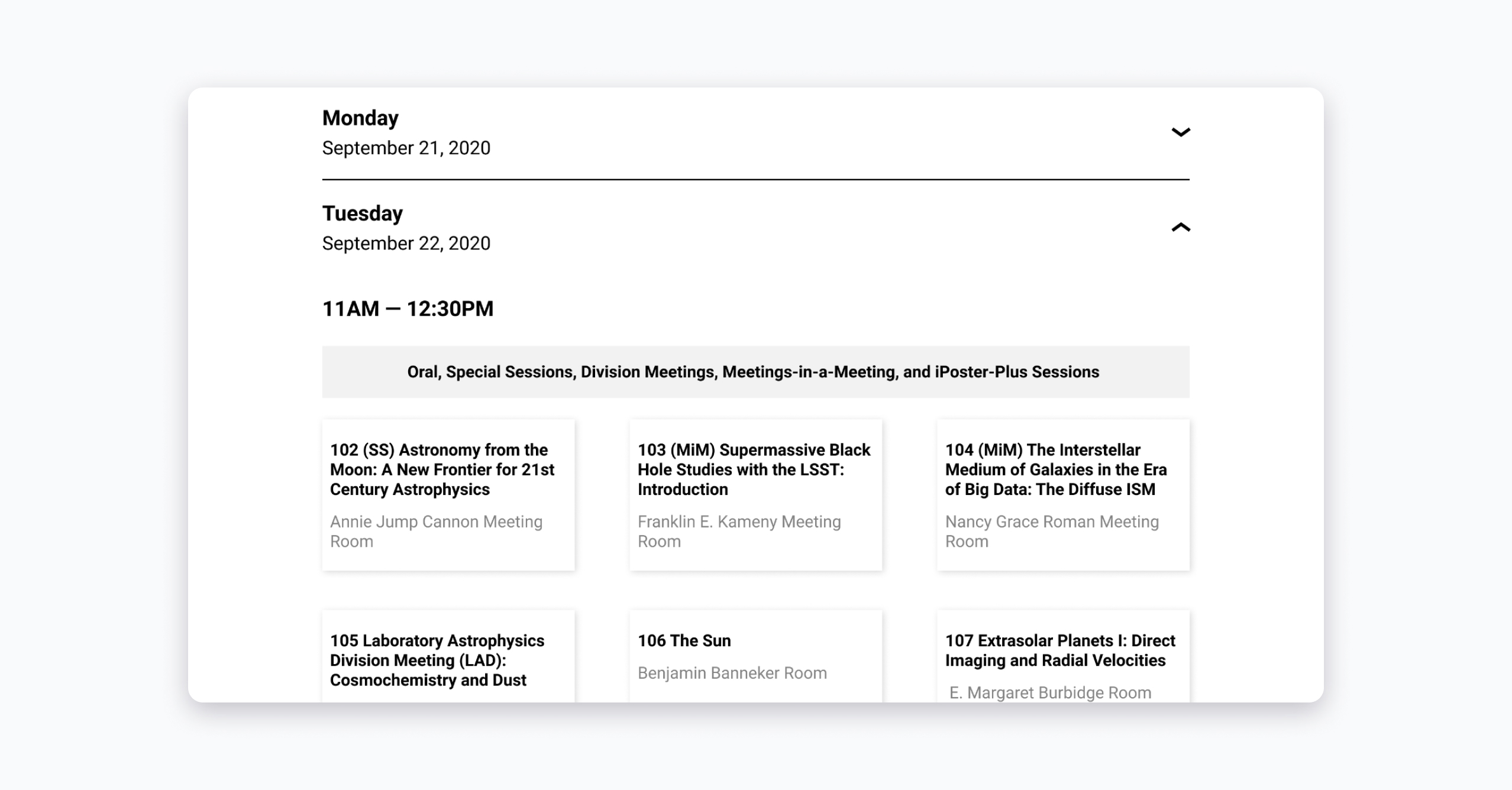 Wireframes schedule for Warp Speed