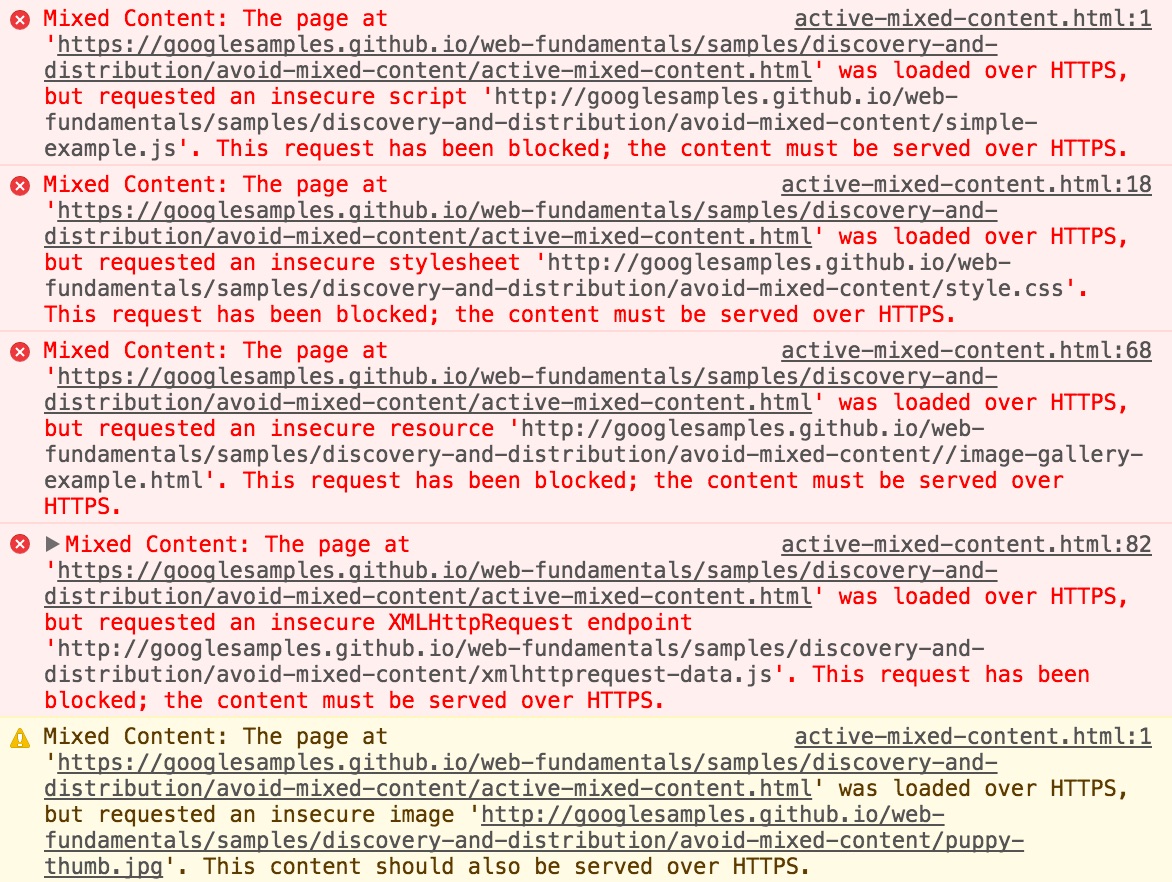 mixed content browser errors