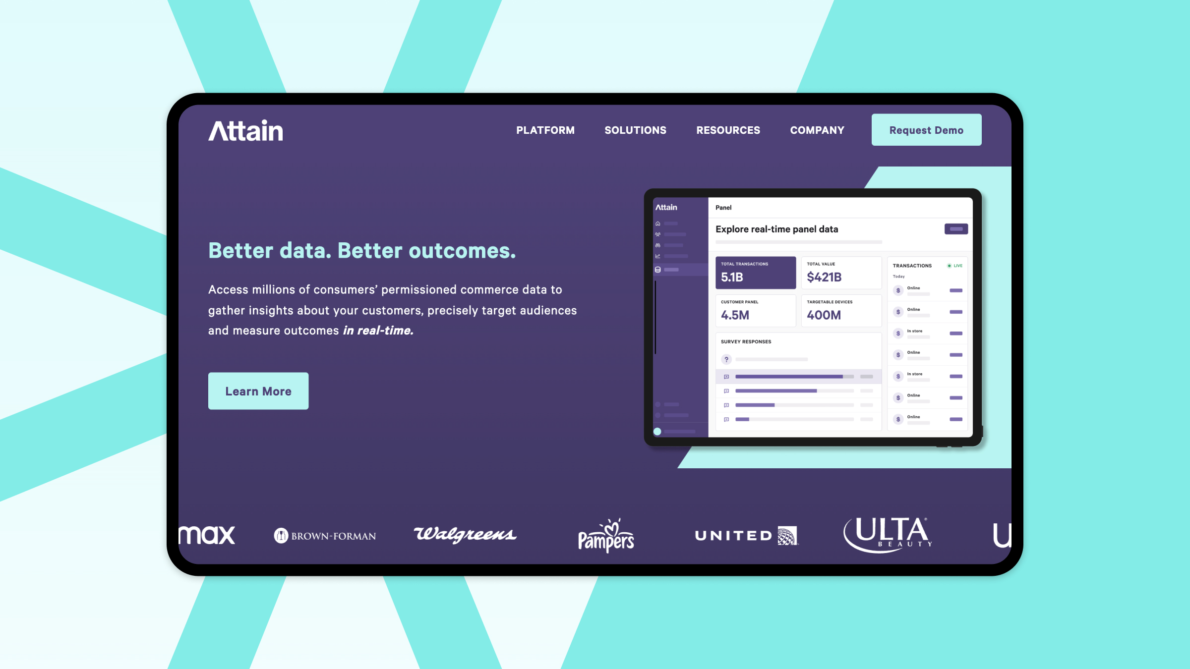 Attain Data homescreen