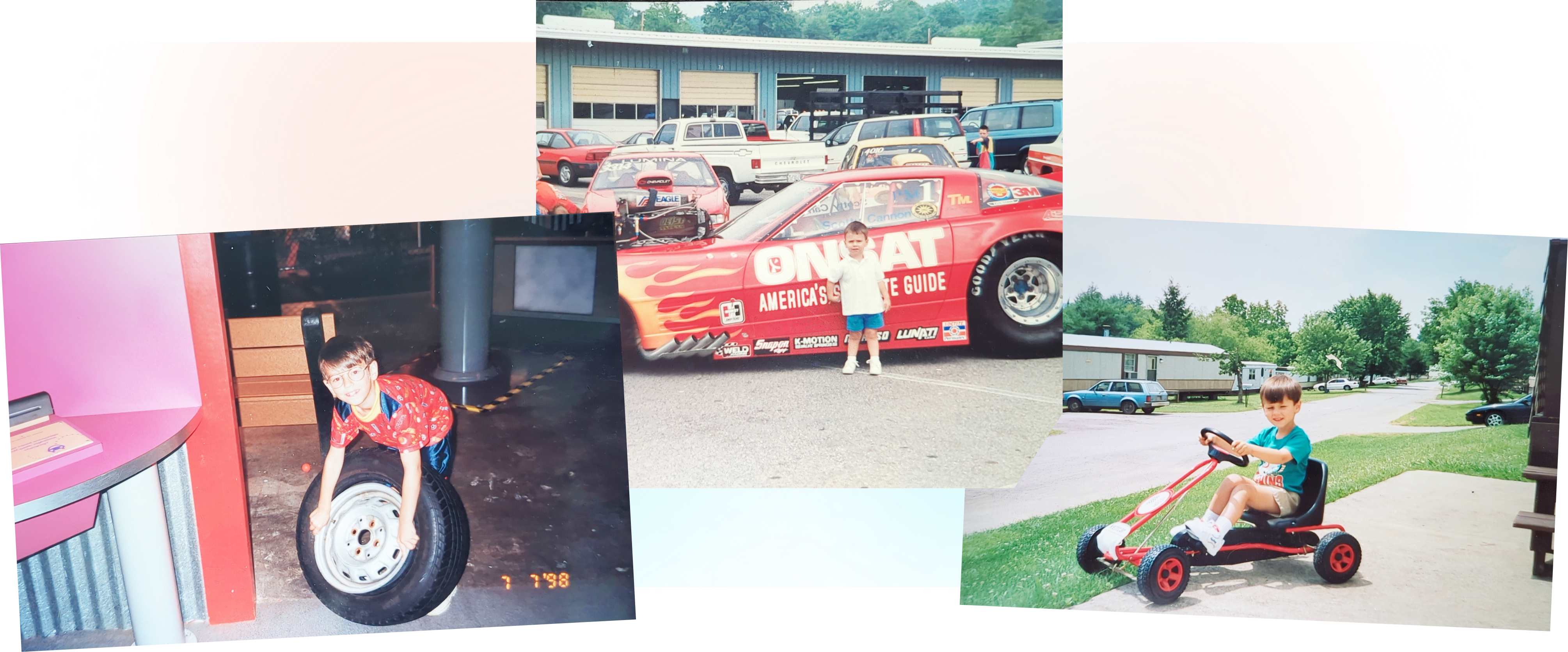 Drew as a little kid with racing cars