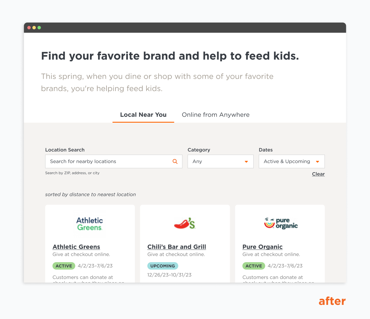 Brands that Give updated filtering system