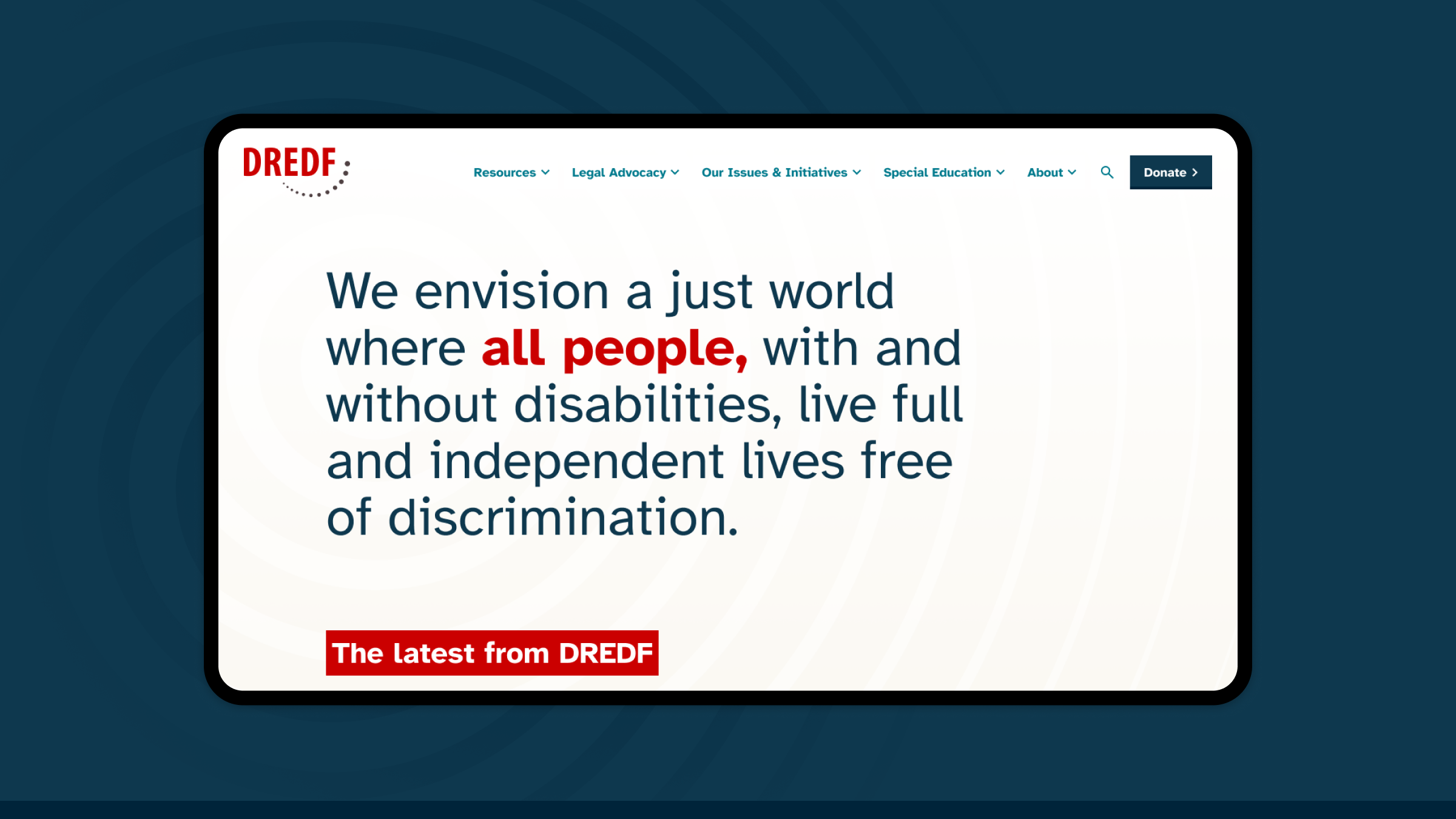 The hero section of the Disability Rights Education &amp; Fund's homepage
