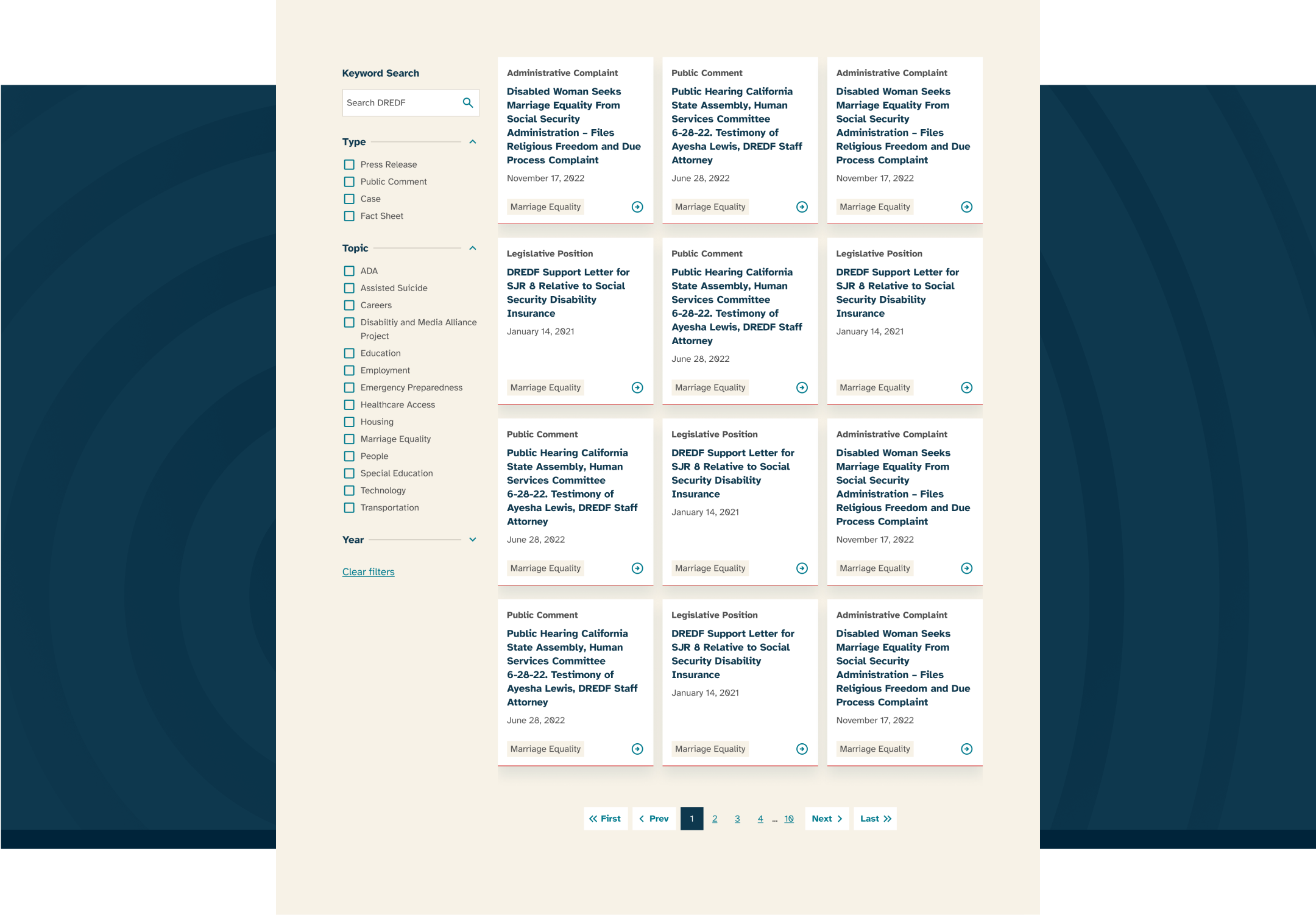 Image of the search functionality on the DREDF website