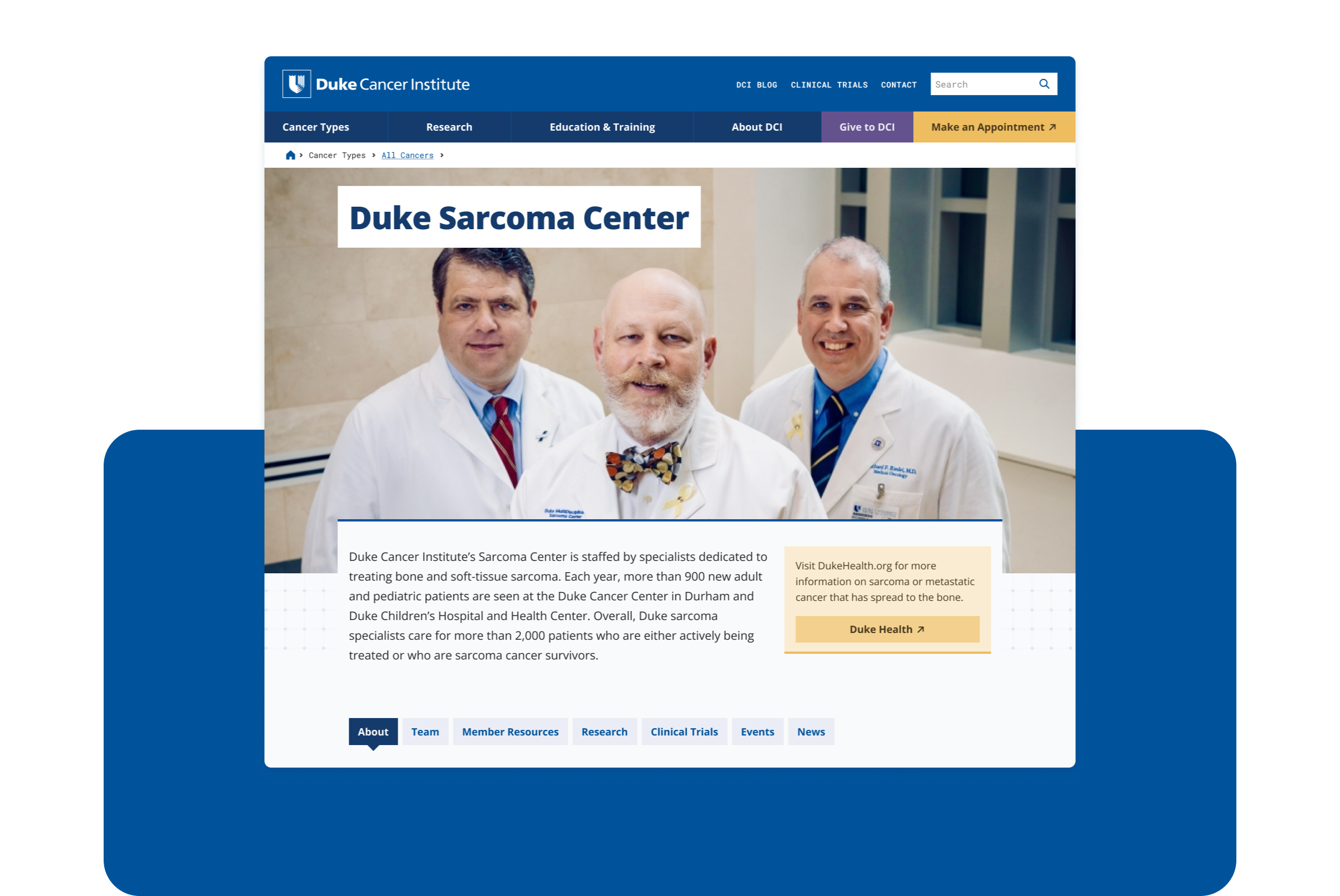 Duke Cancer Institute Center homepage