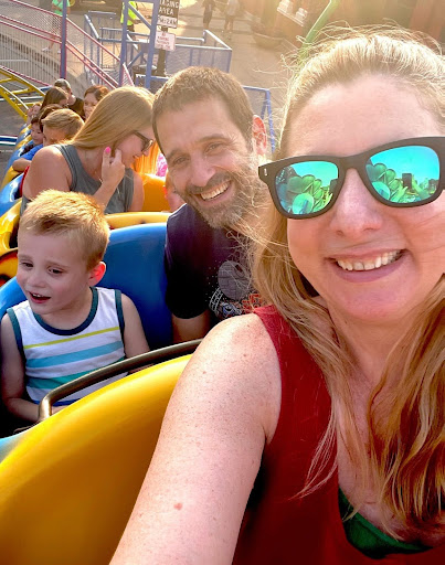 Wendy and her family on a rollercoaster