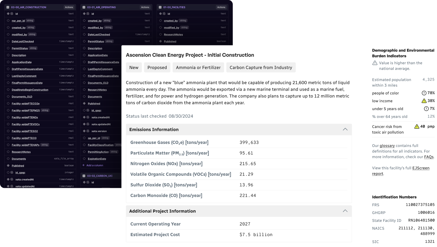 Two website views overlayed, one of a database, the other a website.