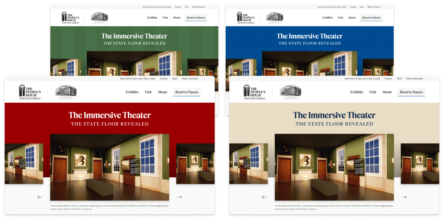 An array of page headers for exhibit pages at The People's House