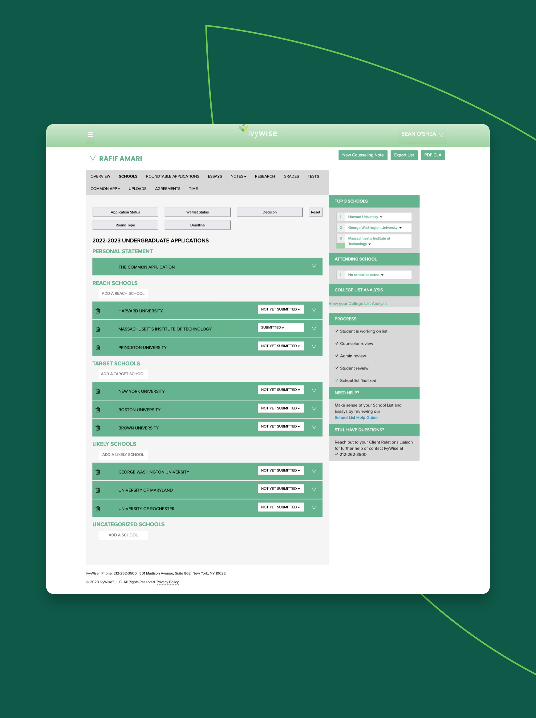 Previous design of Ivywise school list UI