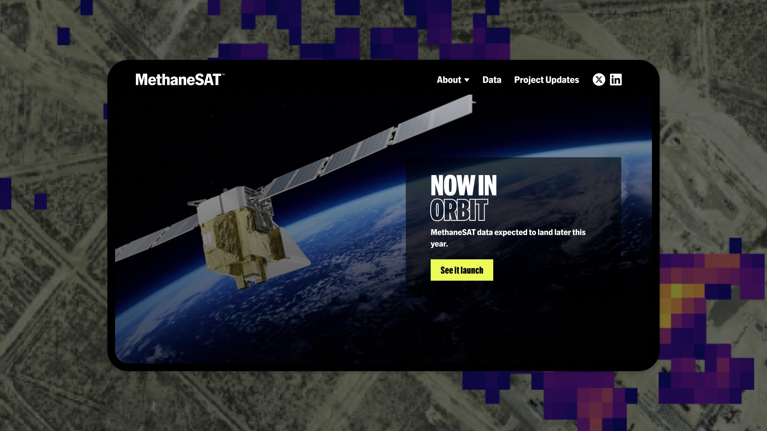 MethaneSAT's website homepage with satellite over Earth