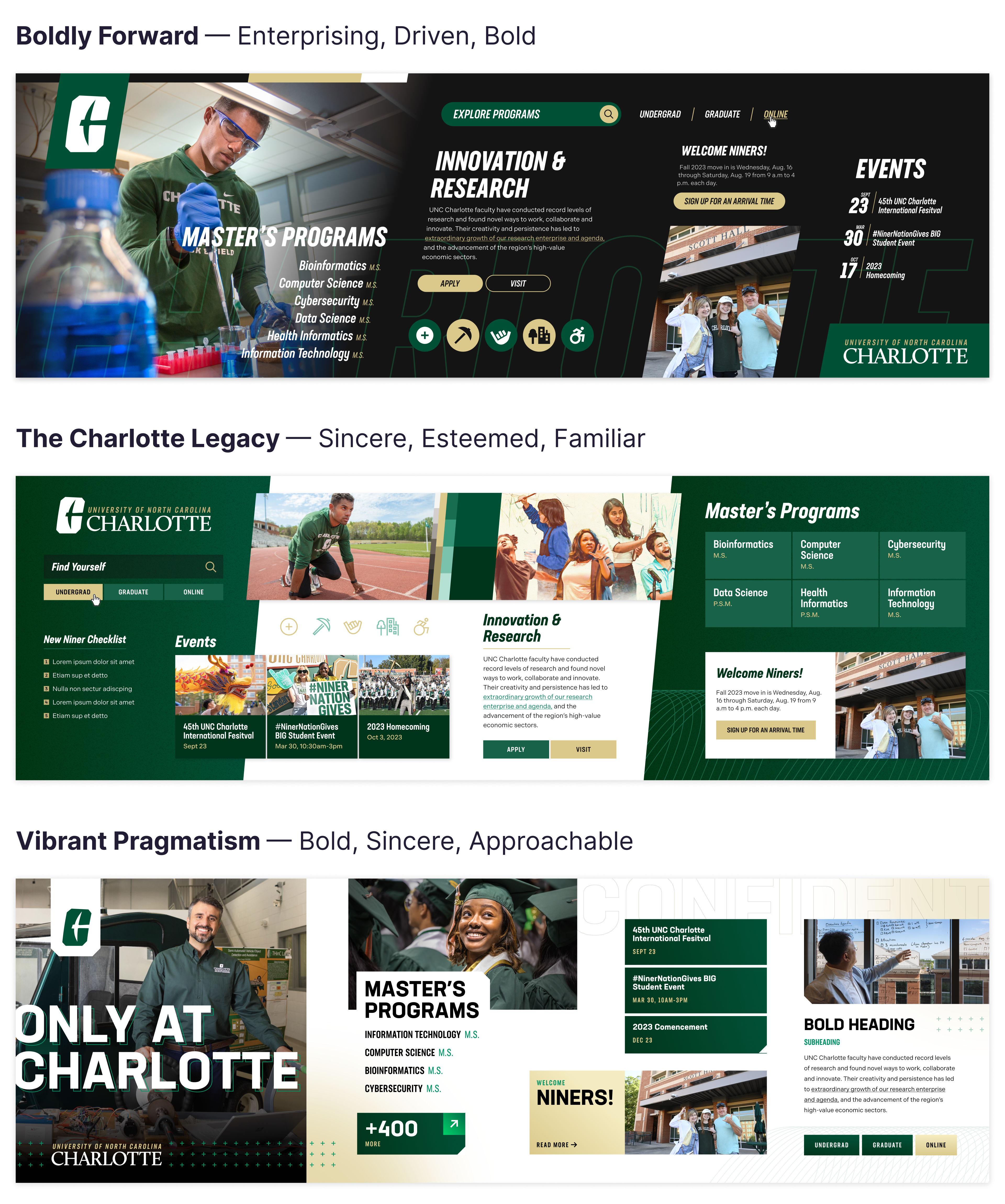 examples using UNC Charlotte's website with people smiling