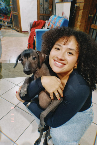 dioceline with her dog