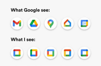 A graphic comparing Google's new icons to abstract shapes, creating difficulty distinguishing them