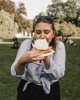 Lea eating waffle